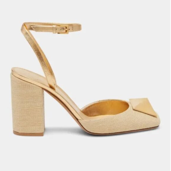 Valentino Garavani One Stud Raffia Ankle-Strap Pumps 37 1/2 - Picture 3 of 16